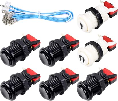 7X Arcade Buttons 30mm Happ Type Standard Push Buttons Switch with 20cm Cable for Arcade Joystick Arcade1up Games Console Black