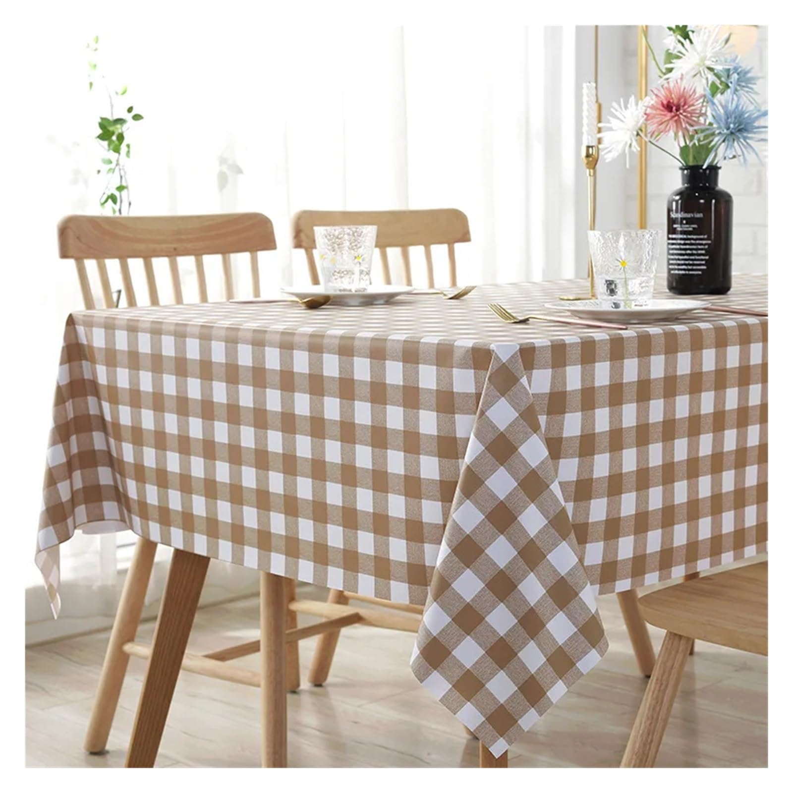 MZSKLW Waterproof Tablecloth Woven Table Cloth PVC Waterproof Oilproof Dining Tablecloth Kitchen Decorative Rectangular Party Cover(Khaki,80x120cm)