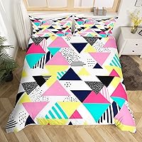 Vista 32 de Juego de funda de edredón estilo Memphis, tamaño matrimonial, diseño abstracto colorido con puntos funky para niños y niñas, funda de edredón