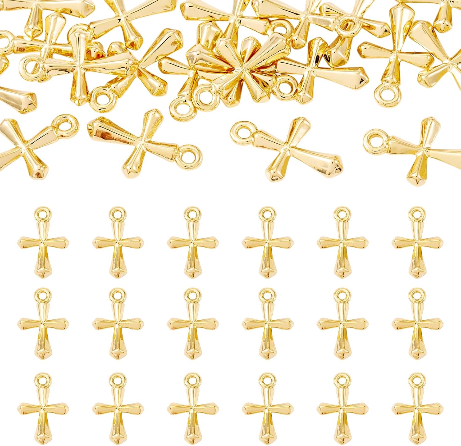 Pandahall 20Pcs 18K Real Gold Plated Cross Charms Tiny Brass Crucifix Cross Pendants Metal Cross Dangle Charms for Easter Necklace Earrings Keychains Jewelry Making