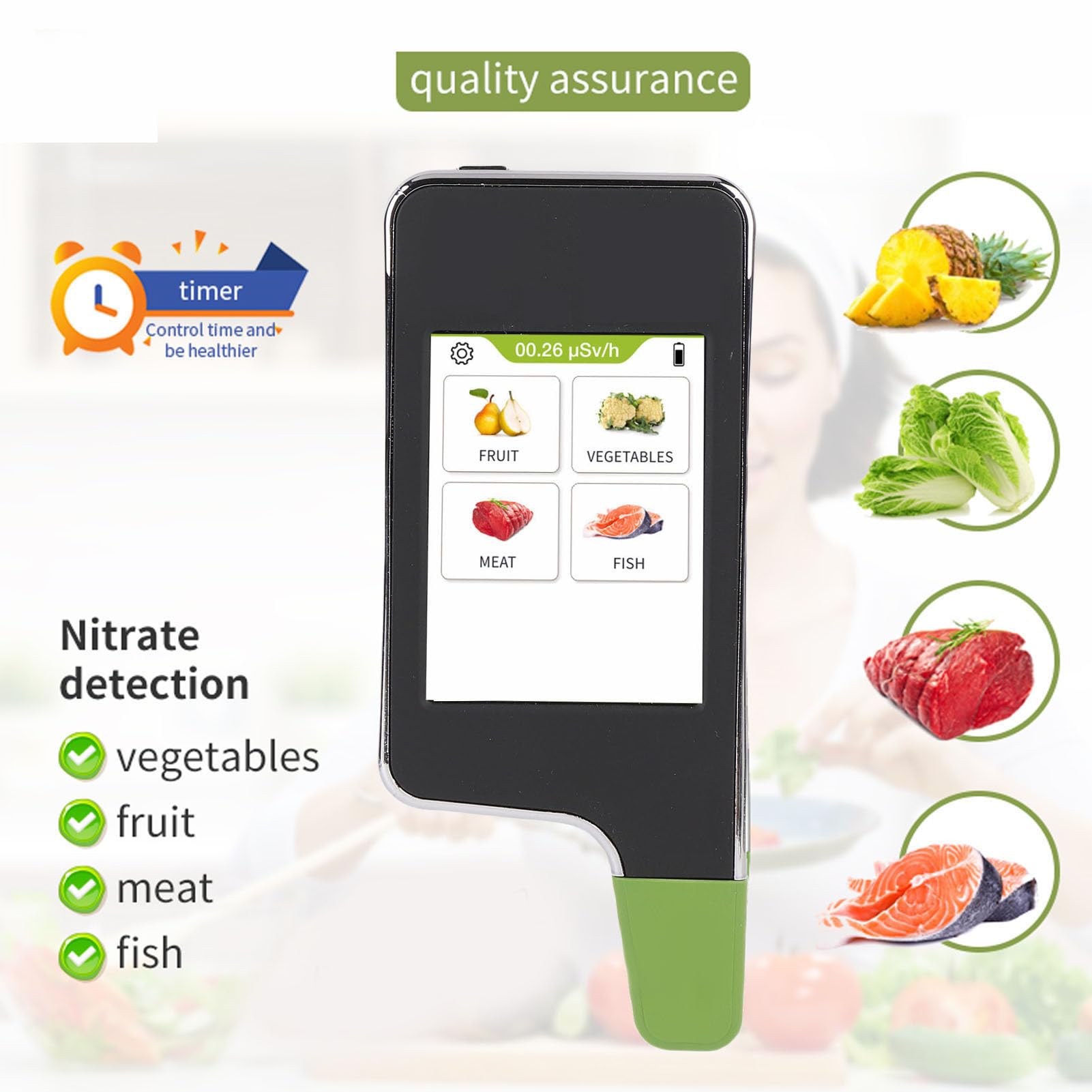 Probador de Nitrato Digital Portátil, Detector de Nitrato de Alimentos para Carne de Pescado Carne Vegetal, 0-99999 Mg/kg de Alta Precisión Detector de Seguridad Alimentaria