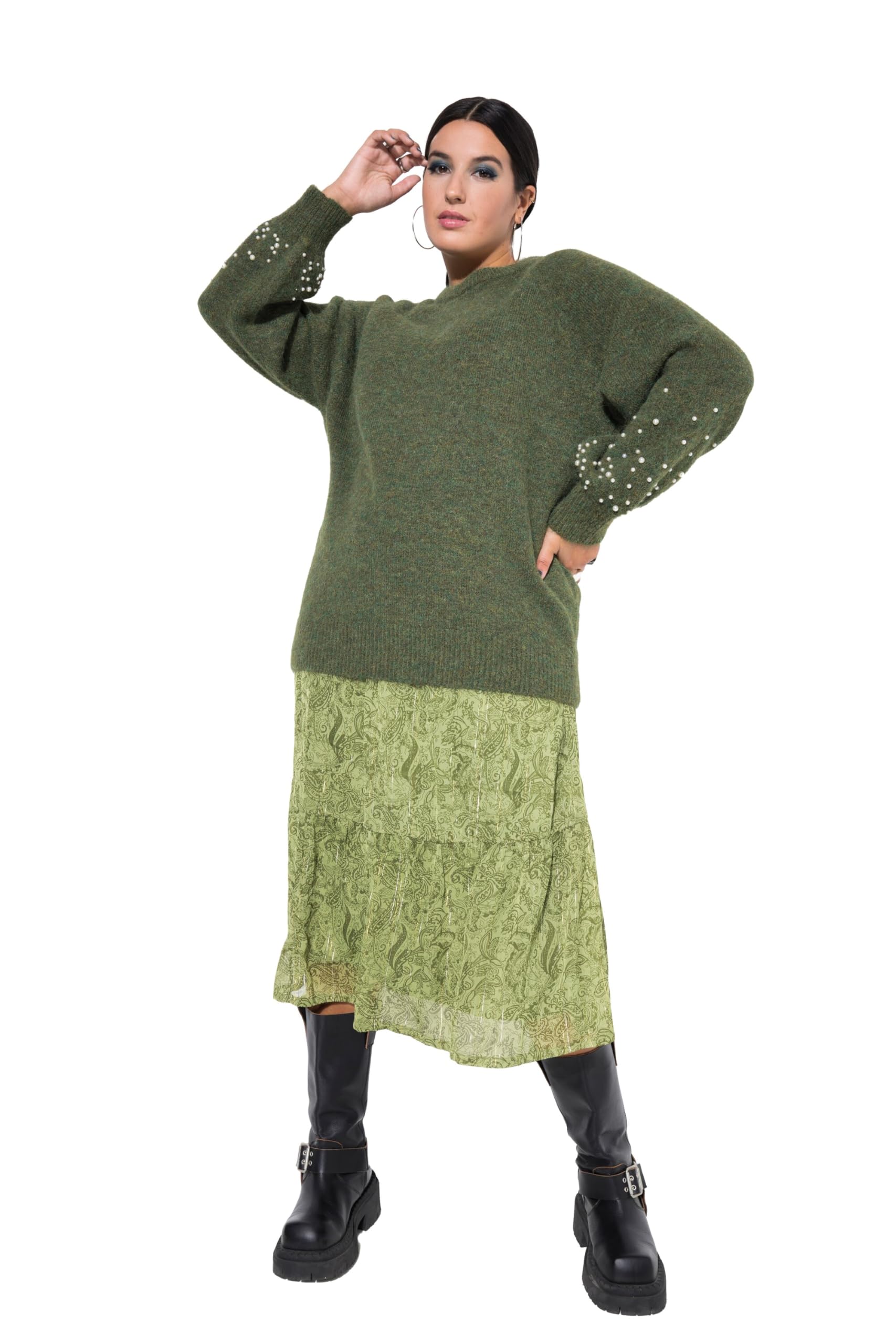 Studio Untold Damen große Größen Übergrößen Plus Size Pullover, Classic Shape, Zierperlen, Ballonärmel 844763