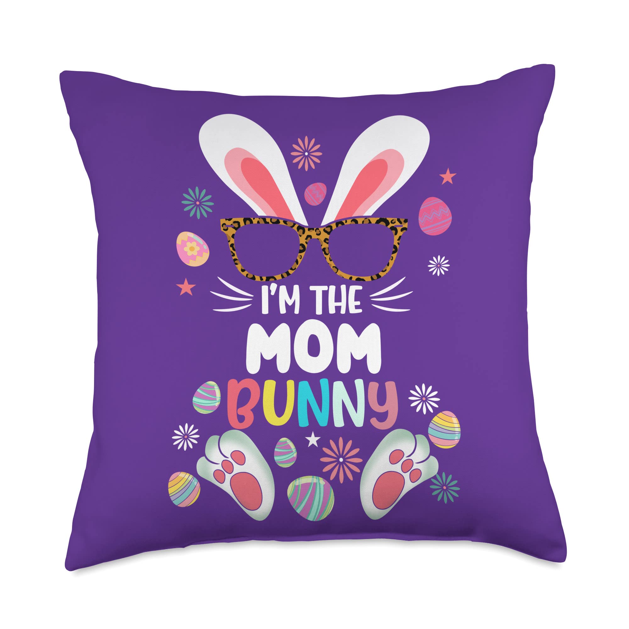 Mom Bunny Leopard Cute Woman Easter Costume Family Matching Throw Pillow, 18x18, Multicolor