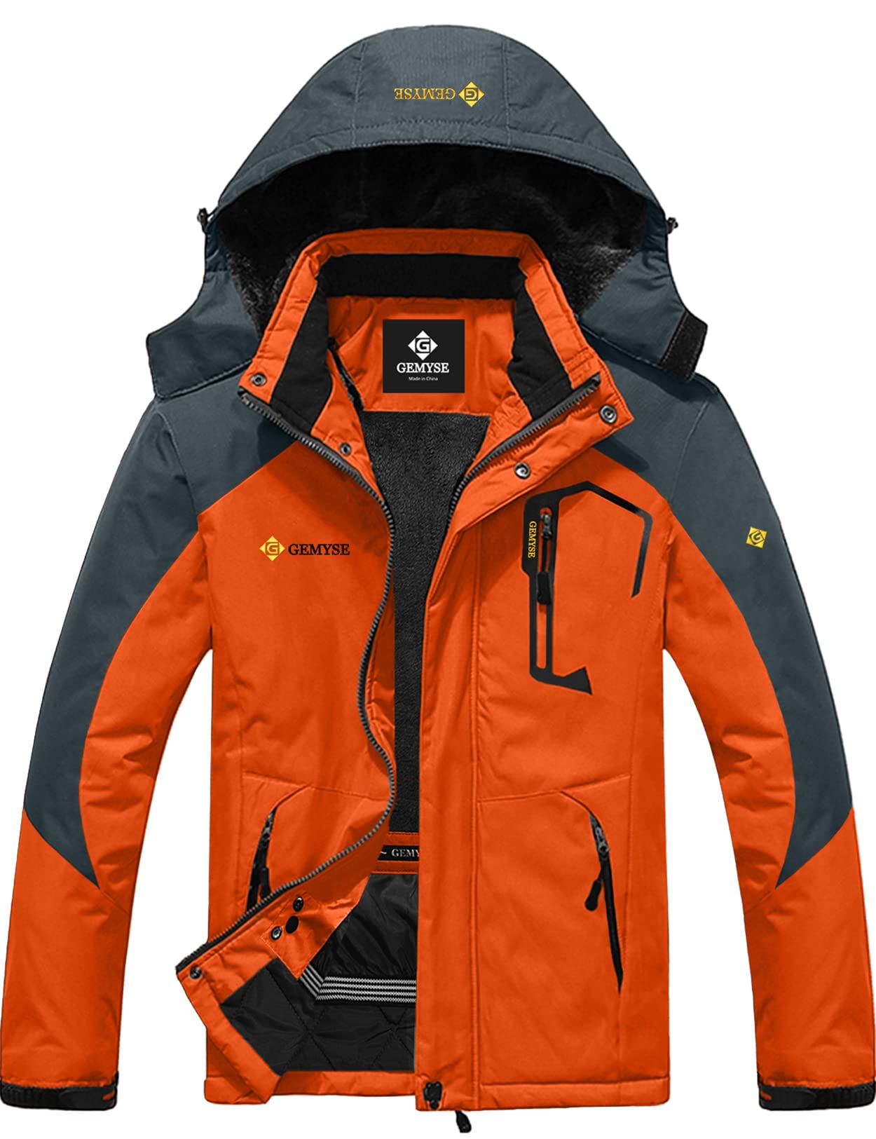 GEMYSE Uomo Giacca da Sci impermeabile montagna Giacche Pile invernale antivento Cappotto con Cappuccio