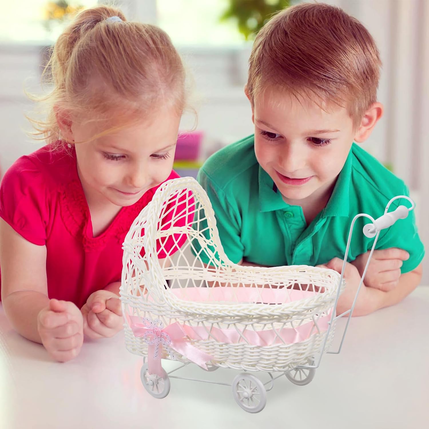 Cabilock Woven Basket Wicker Baskets Mini Fruit Desktop Organizer Rattan Decor Flower Trolley Cart Small s for Favors Wicker Doll Stroller Baby Pp Storage Flower