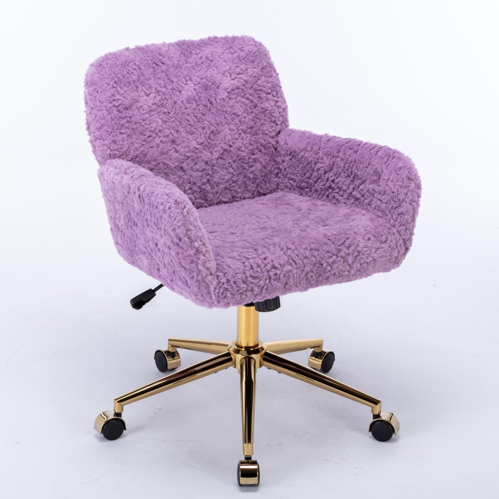 WarmiehomyHome Office Desk Chair Modern Swivel Desk Chair with Wheels Alpaca Fleece Vanity Chair with Back Adjustable Computer Task Chair Violet