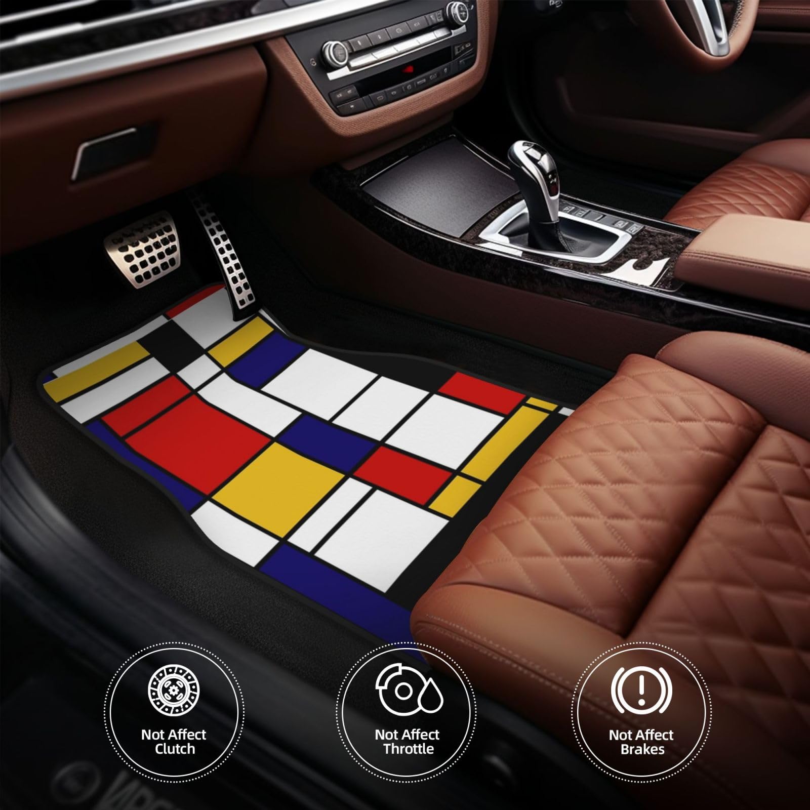 Mondrian-Stil, 4er-Set Auto-Fußmatten, Neopren-Fußmatten für Fahrzeuge, rutschfeste Auto-Fußmatten, Autozubehör