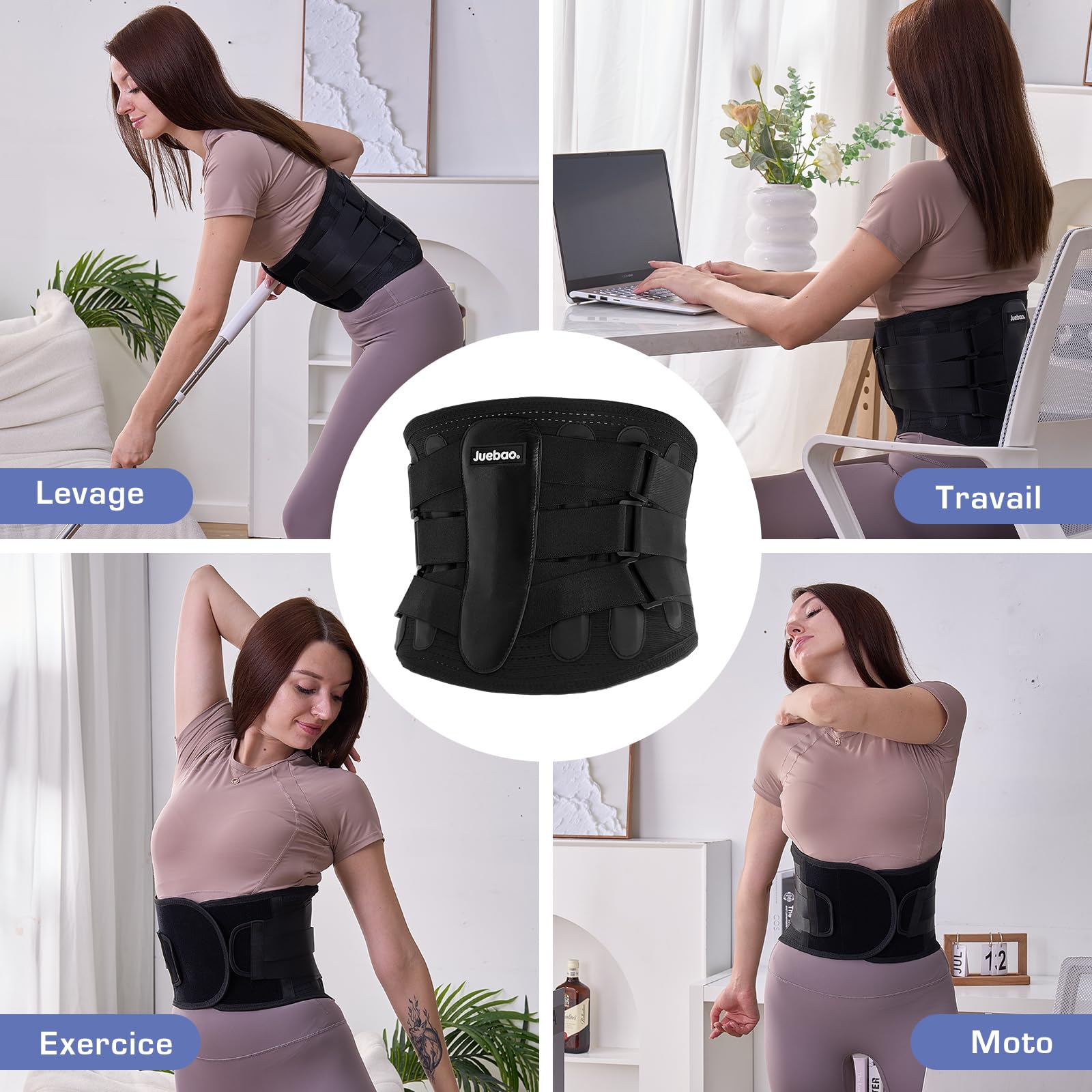 Fascia Lombare Supporto Schiena Donna: Cintura per Uomo Elastica con Imbottitura 3 Rimovibile per Lombosacrale Ernia - Regolabili e Traspiranti Busto Ortopedico Lombare con 6 Sostegno per Lavoro (XXL)