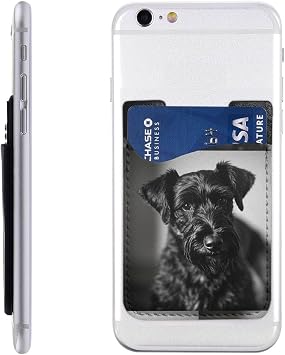 Black Schnauzer Phone Wallet, Stick On Card Holder for Back of Phone Case - Leather Cell Phone Card Wallet Sleeve Adhesive Phone Pocket - Compatible with Most Cell Phones