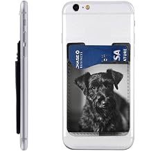 Black Schnauzer Phone Wallet, Stick On Card Holder for Back of Phone Case - Leather Cell Phone Card Wallet Sleeve Adhesive Phone Pocket - Compatible with Most Cell Phones