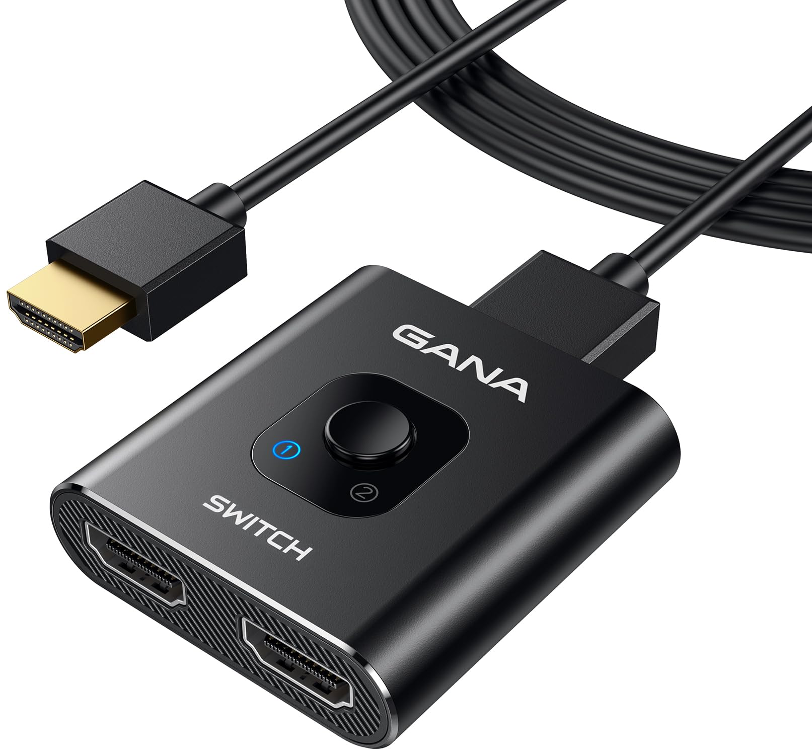 GANA HDMI Switch 4k@60hz Splitter【with 1FT HDMI Cable】, Aluminum Bidirectional HDMI Switcher 2 in 1 Out, Manual HDMI Hub
