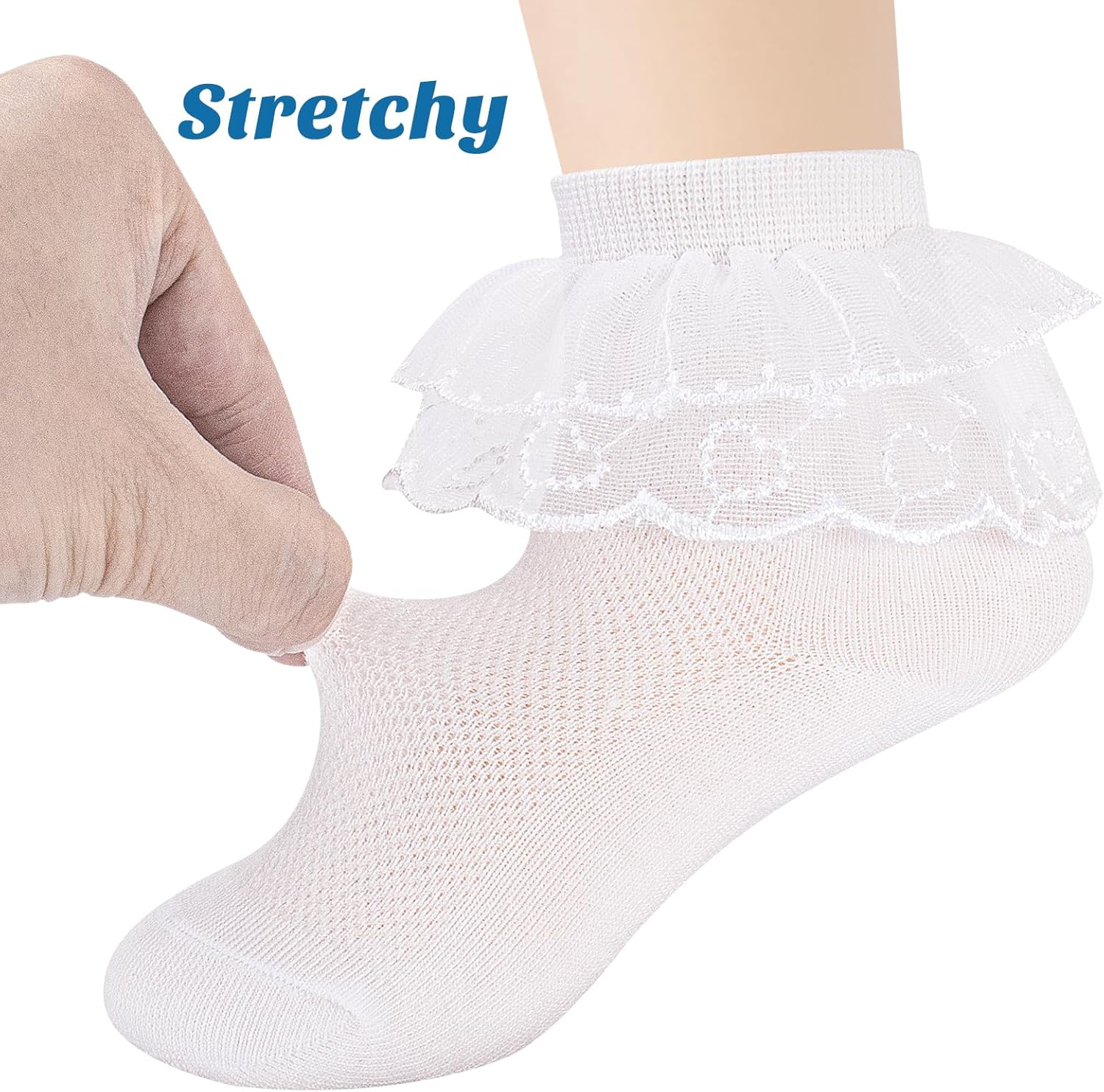 Meeshine Baby Girls Ruffle Lace Socks Toddler Frilly Summer Thin Mesh Ankle Cotton Dress Socks for Kids 1-8T - Image 3
