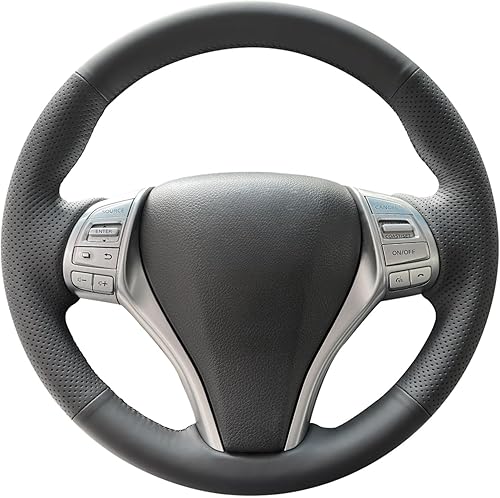 Vista 12 de MEWANT Funda de cuero artificial para volante de automóvil para Nissan Altima 2013-2018 / Rogue 2014-2016 02.Beige Artificial Cuero + Hilo Blanco