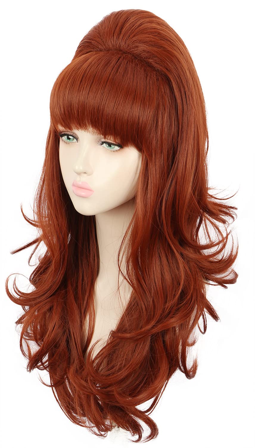 Yuehong Women Long Curly Ginger Big Bouffant Beehive Wig 60s 70s Costume Hair Heat Resistant Synthetic Fibers Soft Durable Breathable Wig - Image 2