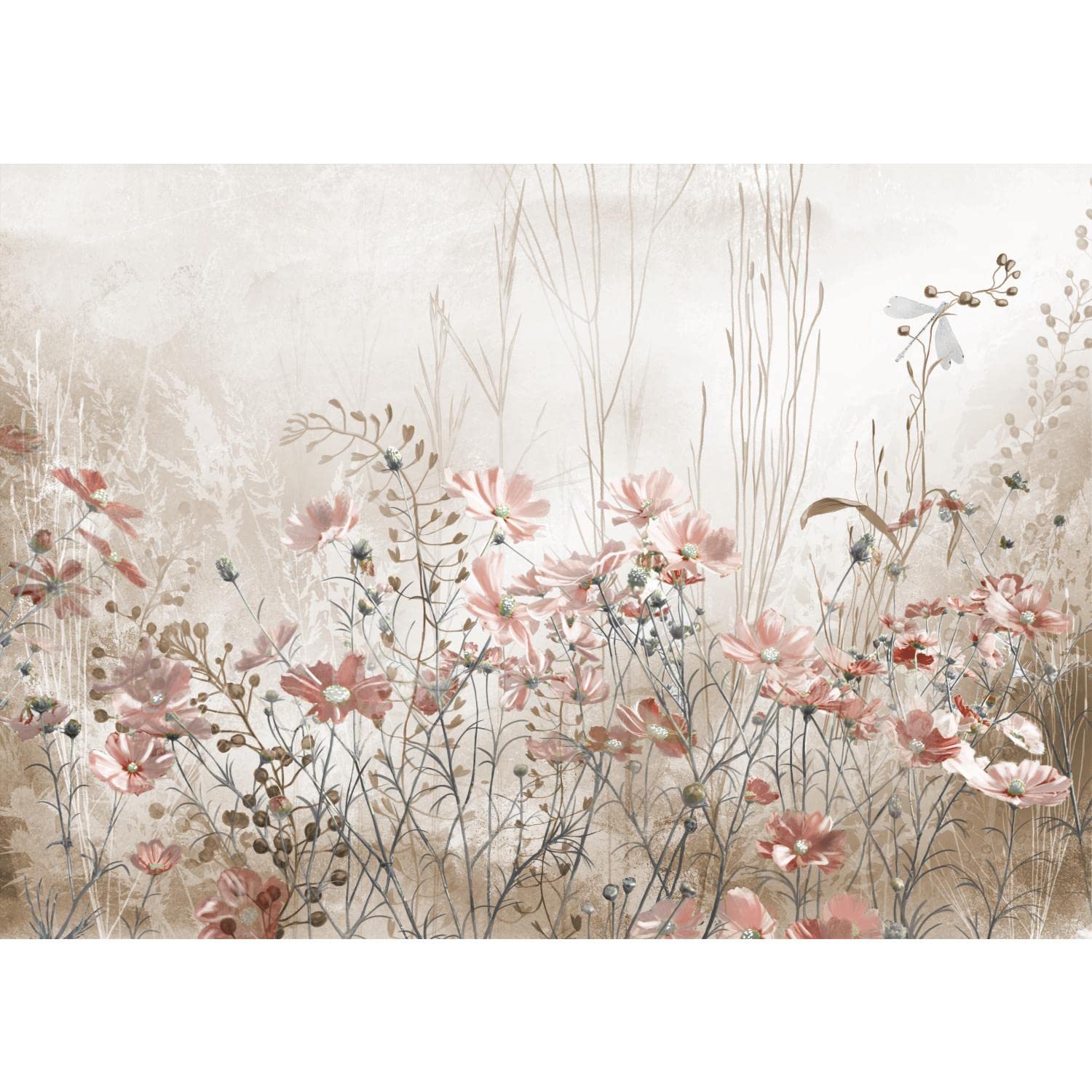 Runa Art Fototapete Blumenwiese Vintage 352 x 250 cm Vlies Tapeten XXL Moderne Wandtapete Wohnzimmer Schlafzimmer Beige 9564011a