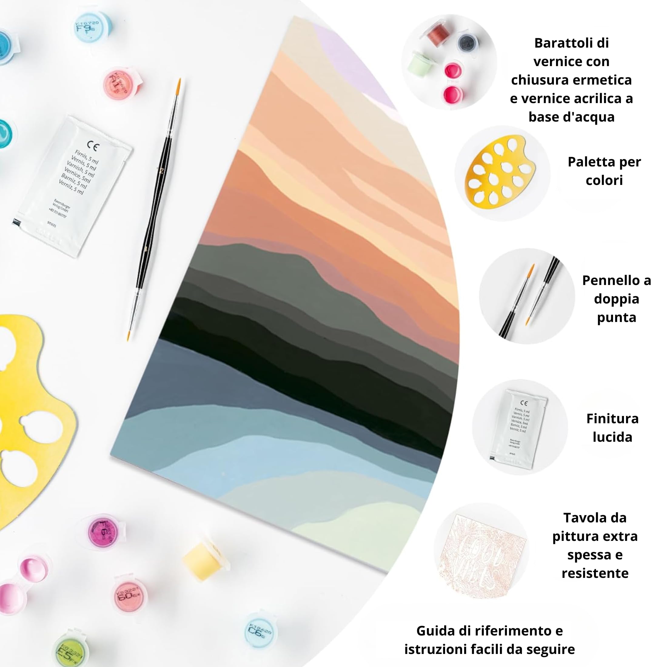 Ravensburger - CreArt Paesaggio Stile Minimal, Kit per Dipingere con i Numeri, Contiene Tavola Prestampata 24x30 cm, Pennello, Colori e Accessori, Gioco Creativo e Relax per Adulti 14+ Anni