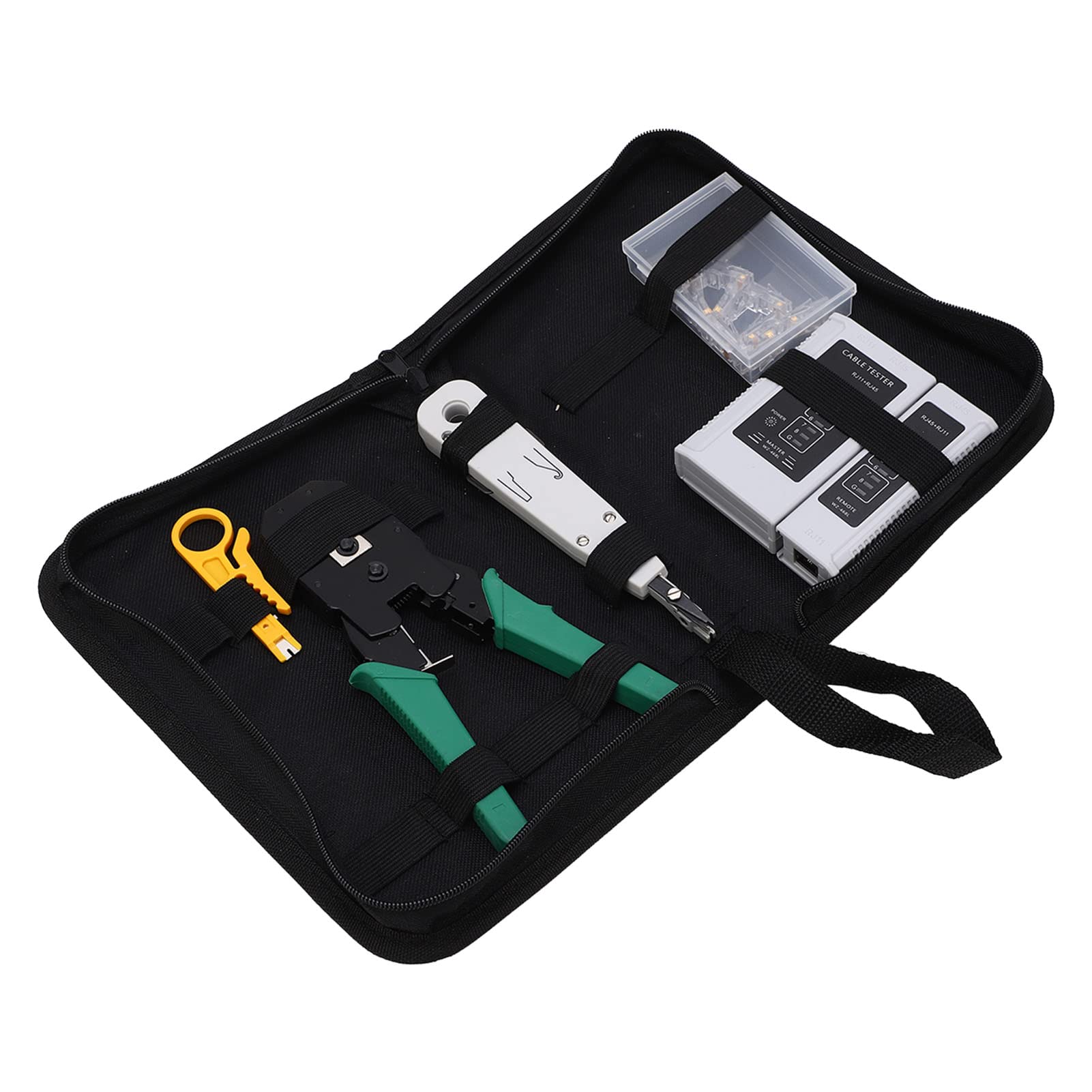 PolyGen Network Tool Kit Professionale 5 in 1 con crimpatrice per cavi Ethernet per RJ45 / RJ11 / Cat5 / Cat5e / Cat6, include tester per cavi di rete per cablaggio