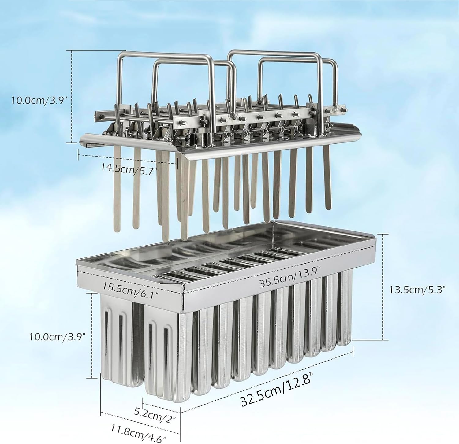 Stainless Steel Ice Lolly Popsicle Molds, Ice Pop Makers,Reusable Food Grade Ice Cream Molds, Large Capacity Popsicle Models for Homemade and Commercial Use