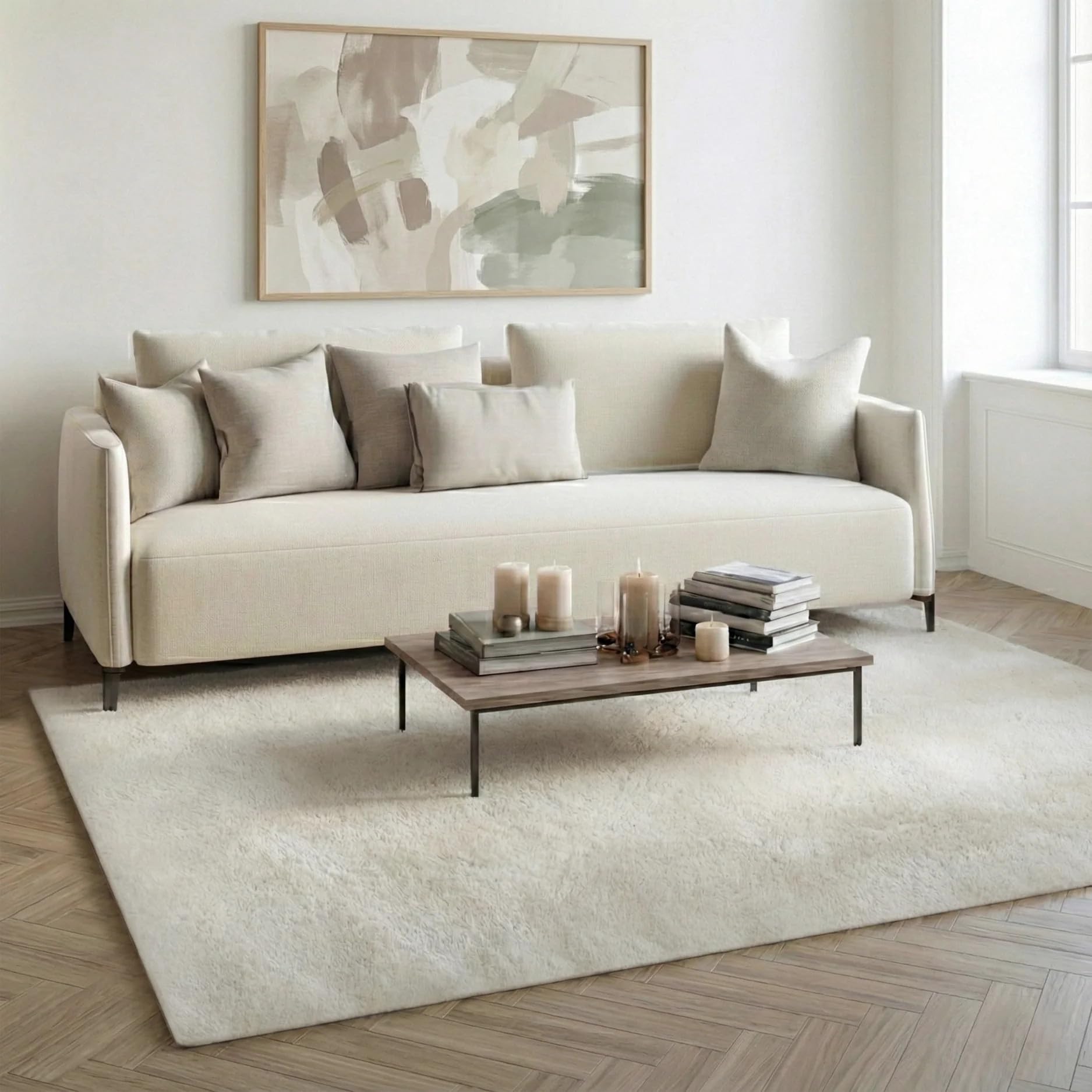 Tappeto shaggy Leighton 80 x 140 cm bianco - a pelo lungo morbido e soffice - per soggiorno, camera da letto e cameretta - morbido effetto pelliccia in poliestere