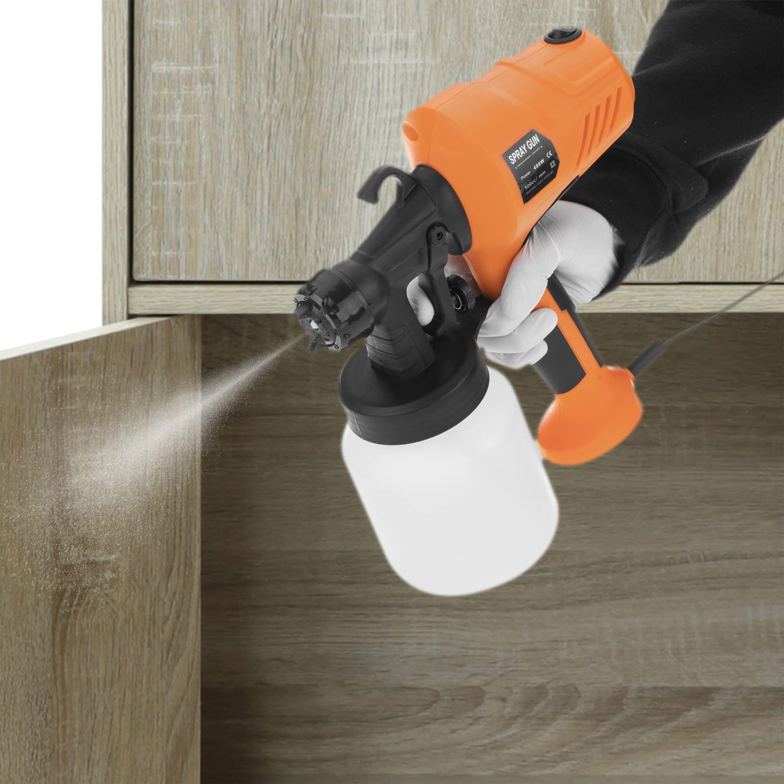BeMatik - Pistola a spruzzo di Vernice 400 Watt 800 ml, Pistola a spruzzo di Vernice elettrica con Tre modalità di spruzzo