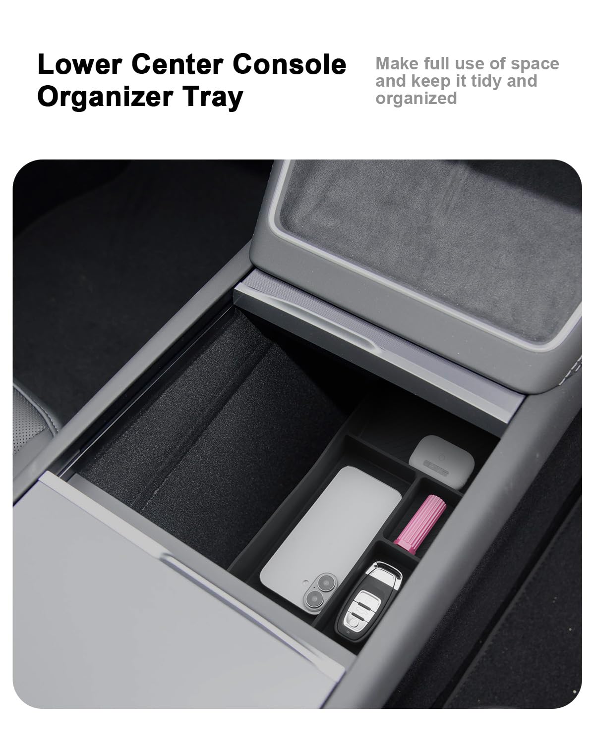 ECOZEN 4PCS Tesla Model Y 2025 2026 Juniper Organizer Consolle Centrale organizer per sotto la console centrale Vano portaoggetti nascosto Vassoio portaoggetti per bracciolo(floccato) ModelY Accessori