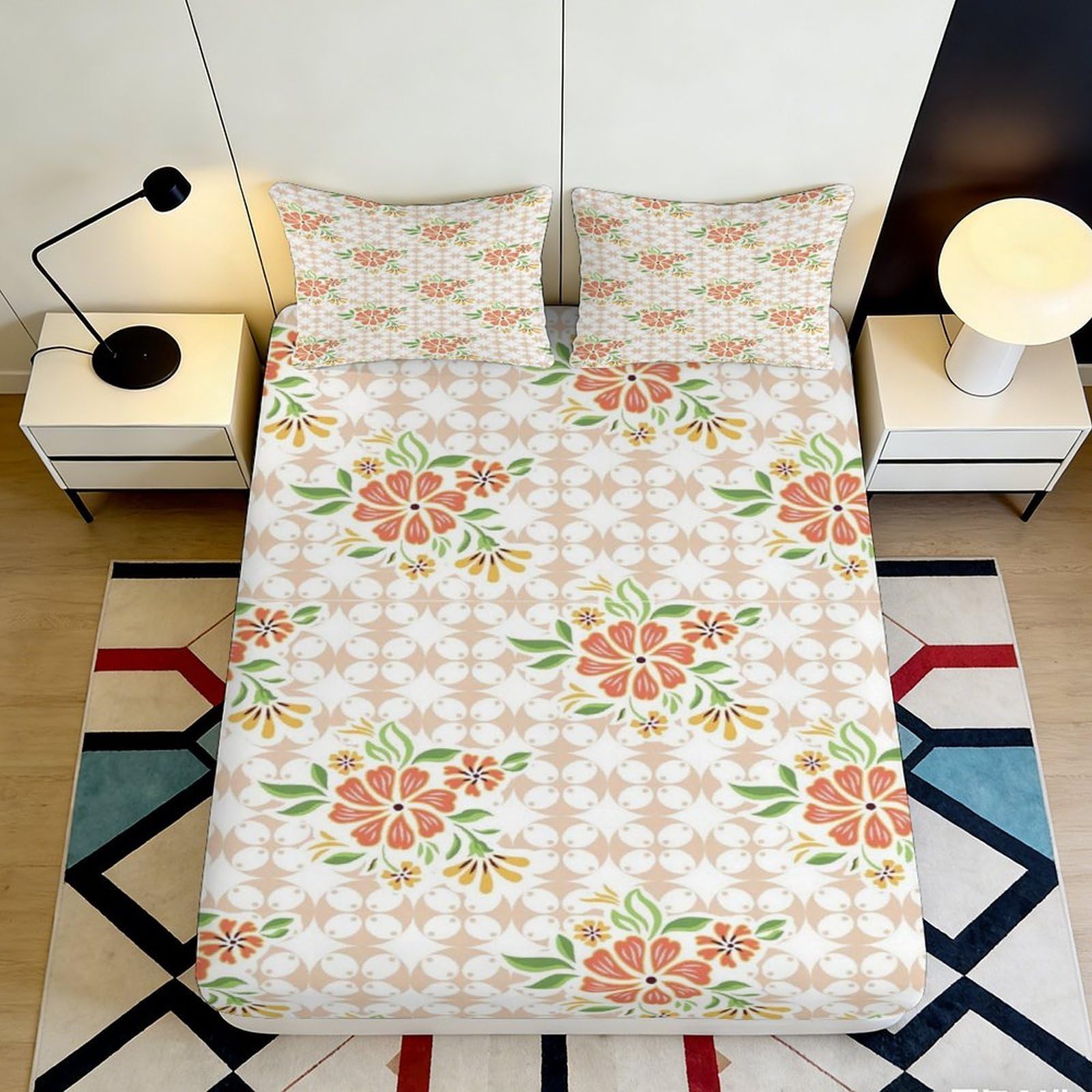 3D Printed Floral Orange Blossom Fitted Sheet Microfiber Soft Bedroom Decor Peach Garden Mattress Cover 90x200x25cm