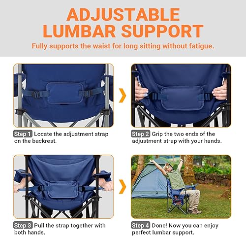 Miniatura 3 de KingCamp Silla plegable de gran tamaño con soporte lumbar, silla ergonómica acolchada resistente con bolsa enfriadora, soporte para tazas, portátil