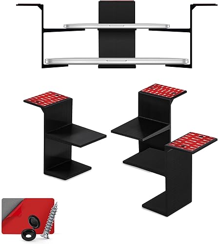 Miniatura 10 de BRAINWAVZ Portátil de metal para debajo del escritorio, soporte para caja de cables y router, adhesivo y atornillado, soporta dispositivos de hasta