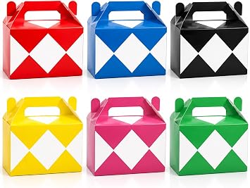 24Pcs Rangers Themed Birthday Favor Gift Boxes Cartoon Power Colorful Paper Favor Boxes with Handles Super Themed Birthday Hero Goodie Boxes Kids Party Supplies for Baby Shower Party Kids Decorations