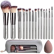 Travel Makeup Brush Set BS-MALL 14 Pcs with 1 Pcs Makeup Sponge – Essential Foundation Powder Concealers, Eye Shadows, Blush Makeup Brushes with Travel Makeup Case (Champagne)