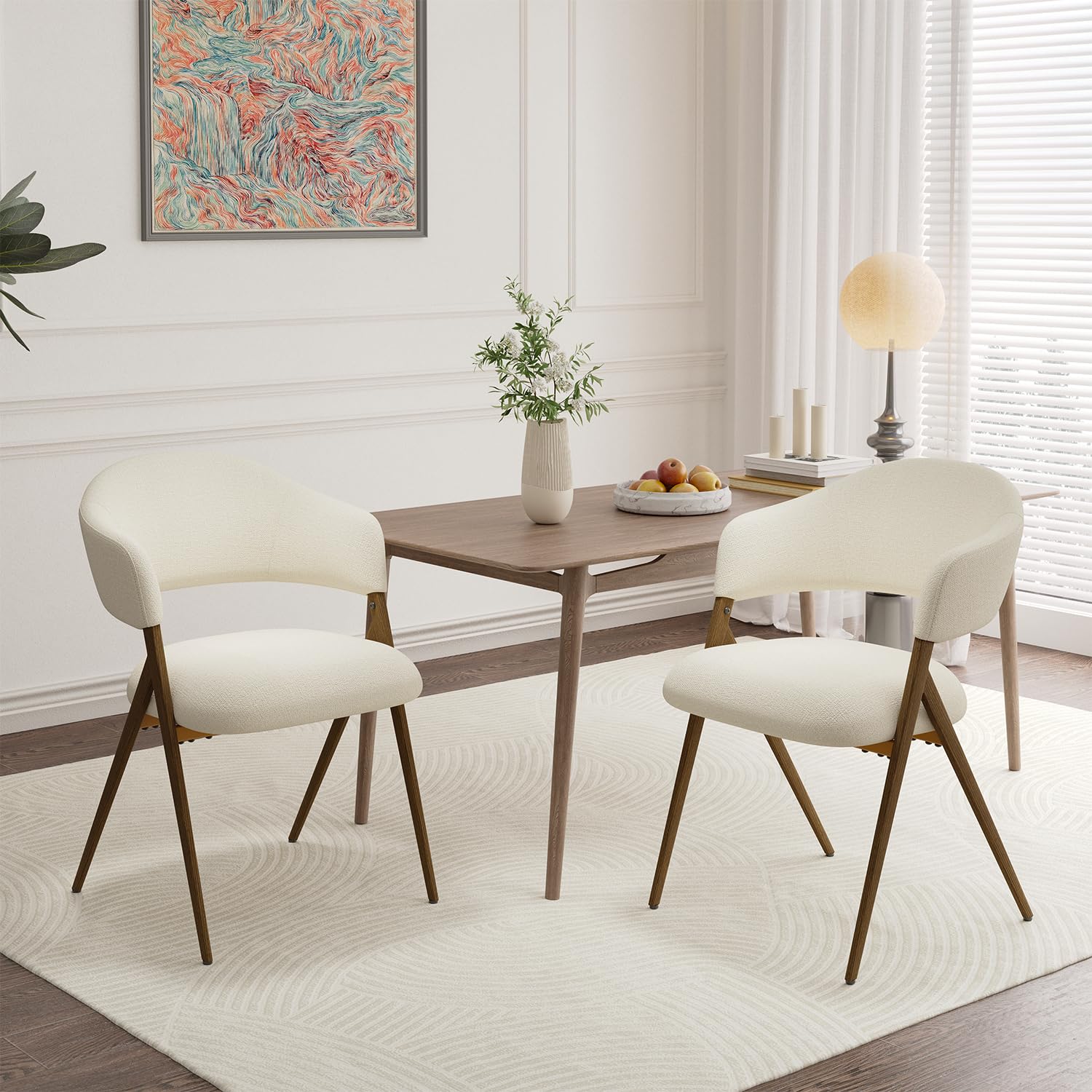 COLAMY Ergonomic Linen Dining Chair with 135° Recline, Breathable Cotton-Linen Fabric, Wooden-Look Metal Legs, 125kg Capacity, Modern Padded Dining Room Chair for Kitchen, Farmhouse & Home,Beige — image 1