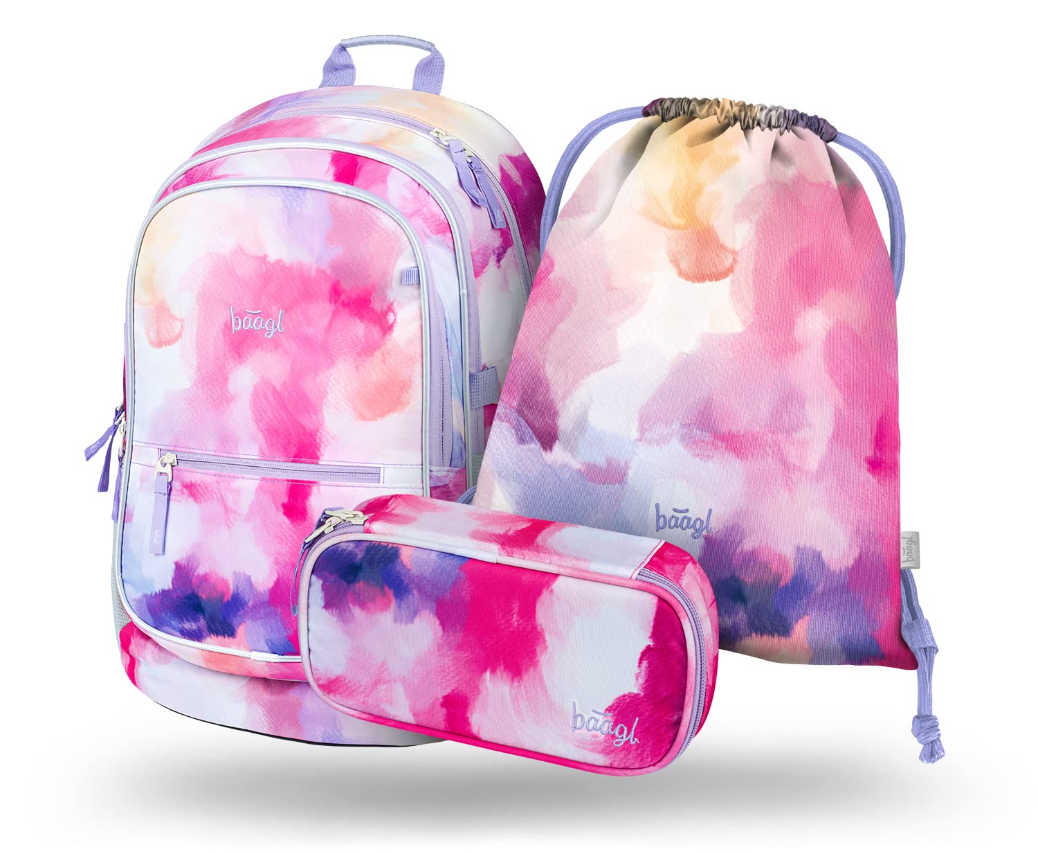 Baagl Schulrucksack Set Mädchen 3 Teilig, Schultasche für Grundschule Volksschule, Grundschule Ranzen mit Brustgurt, Ergonomischer Schulranzen (Painting)