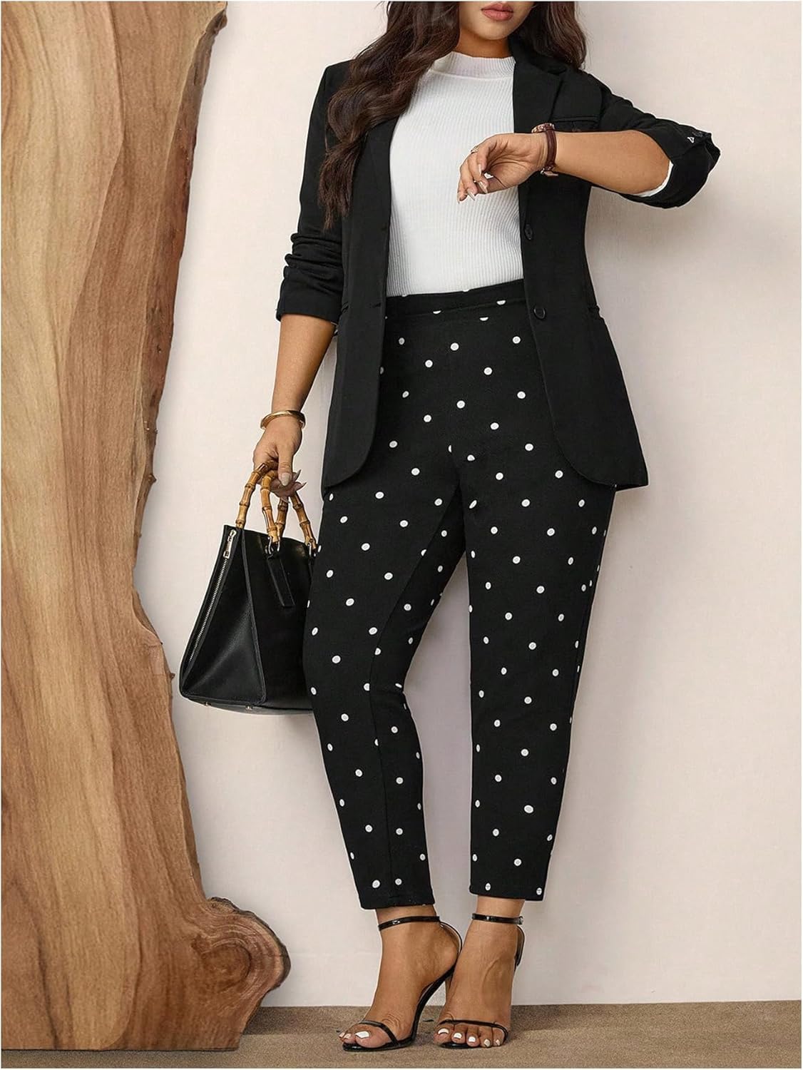 Floerns Women's Plus Size Polka Dots Pants Elastic High Waisted Split Skinny Leggings - Image 5
