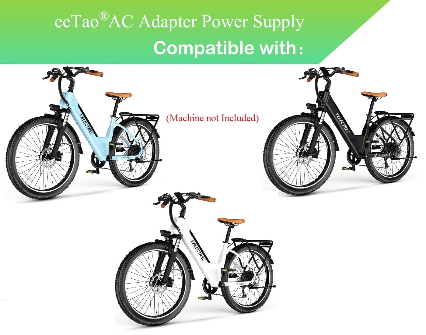 eeTao 54.6V 2A Replacement Charger Compatible with VELECTREC 1000W Peak Electric Bike 48V 15Ah 720Wh TCRFD081304MY Lithium-ion Battery E Bike Power Supply Cord Cable