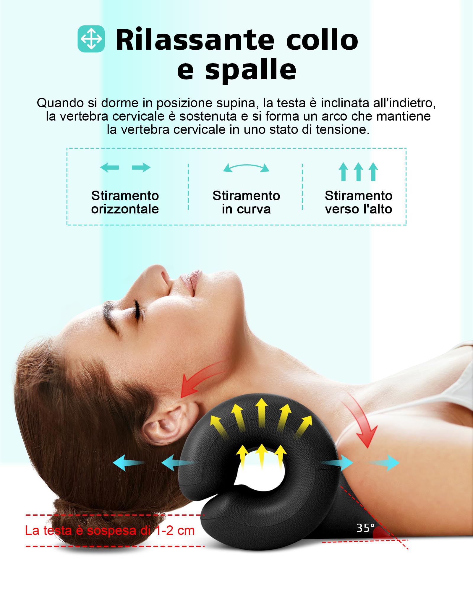 Rilassante per Collo e Spalle, Dispositivo di Trazione Cervicale Barella per Collo Portatile, Correttore di Postura del Collo Cuscino per Chiropratica per Alleviare il Dolore(Nero)