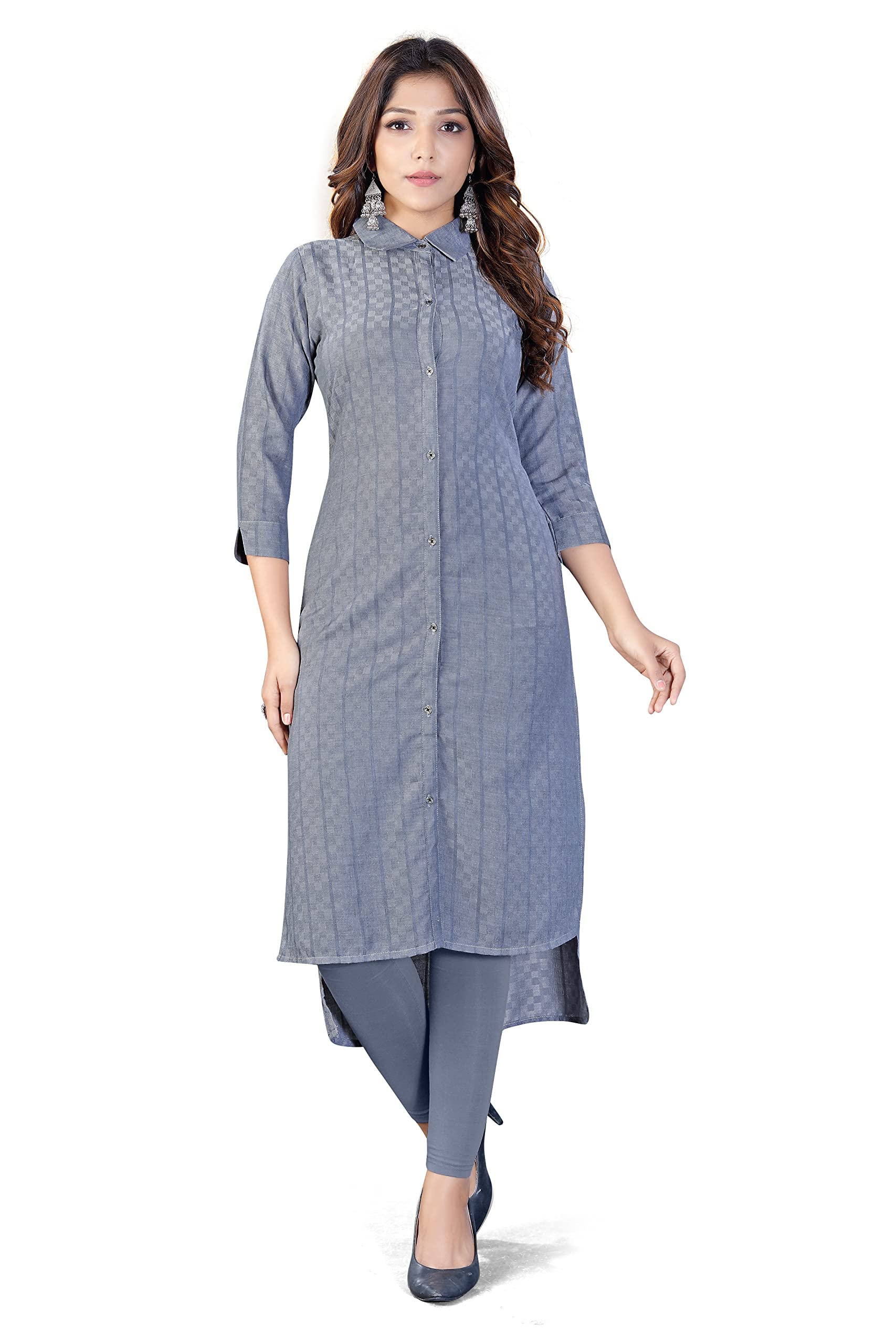 NeedleTale Long Kurtis for Women Stylish Cotton Based Viscose Rayon Kurti for Women and Girls Kurti for Office Wear (L, Storm Grey) (B09TW46FW5) Amazon Price History, Amazon Price Tracker