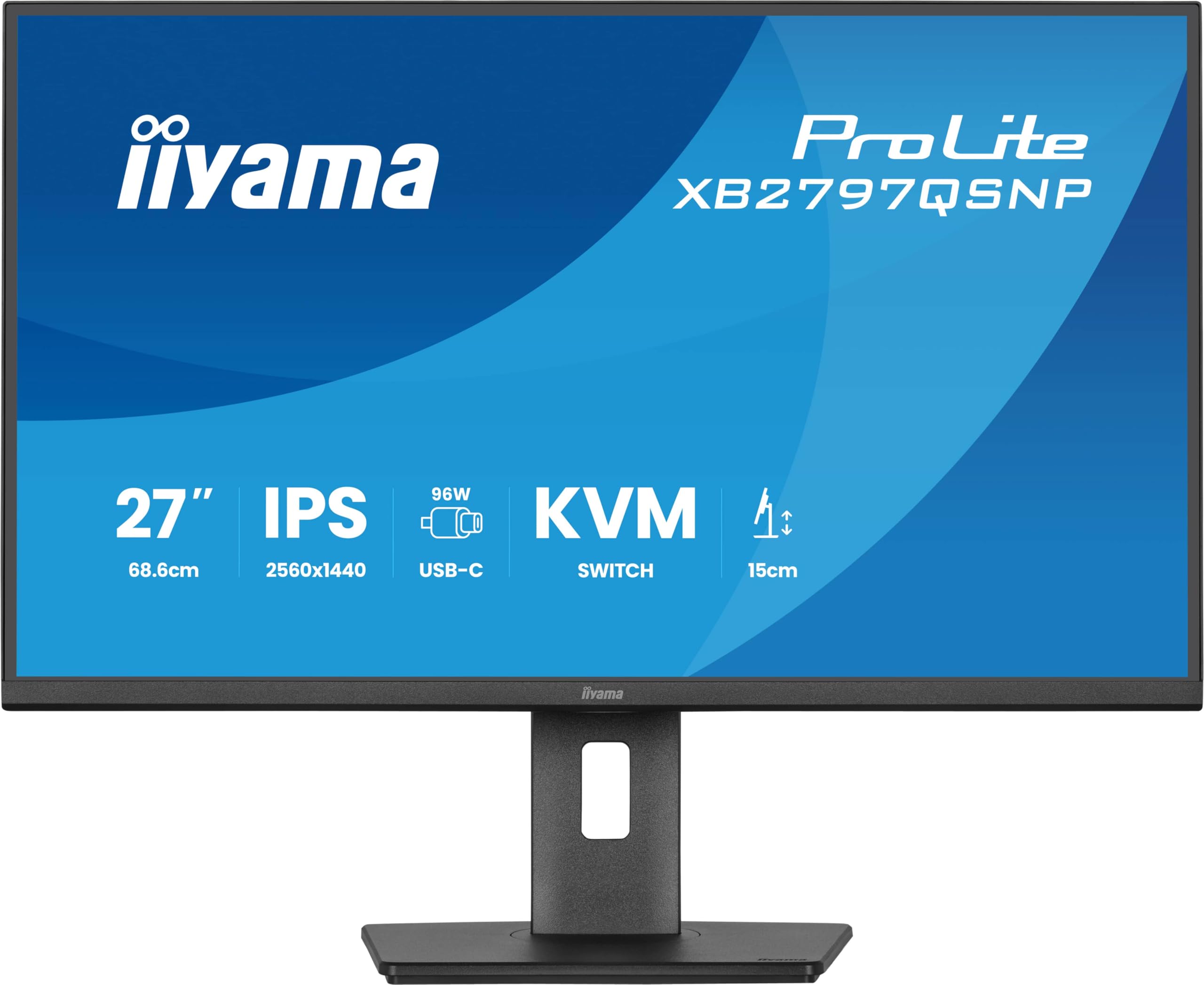 Iiyama Size 27 Matte Black Prolite Xb2797qsnp-B1 27" Quad Hd Ips 75Hz 1Ms Usb-C Height Adjustable Monitor With Speakers
