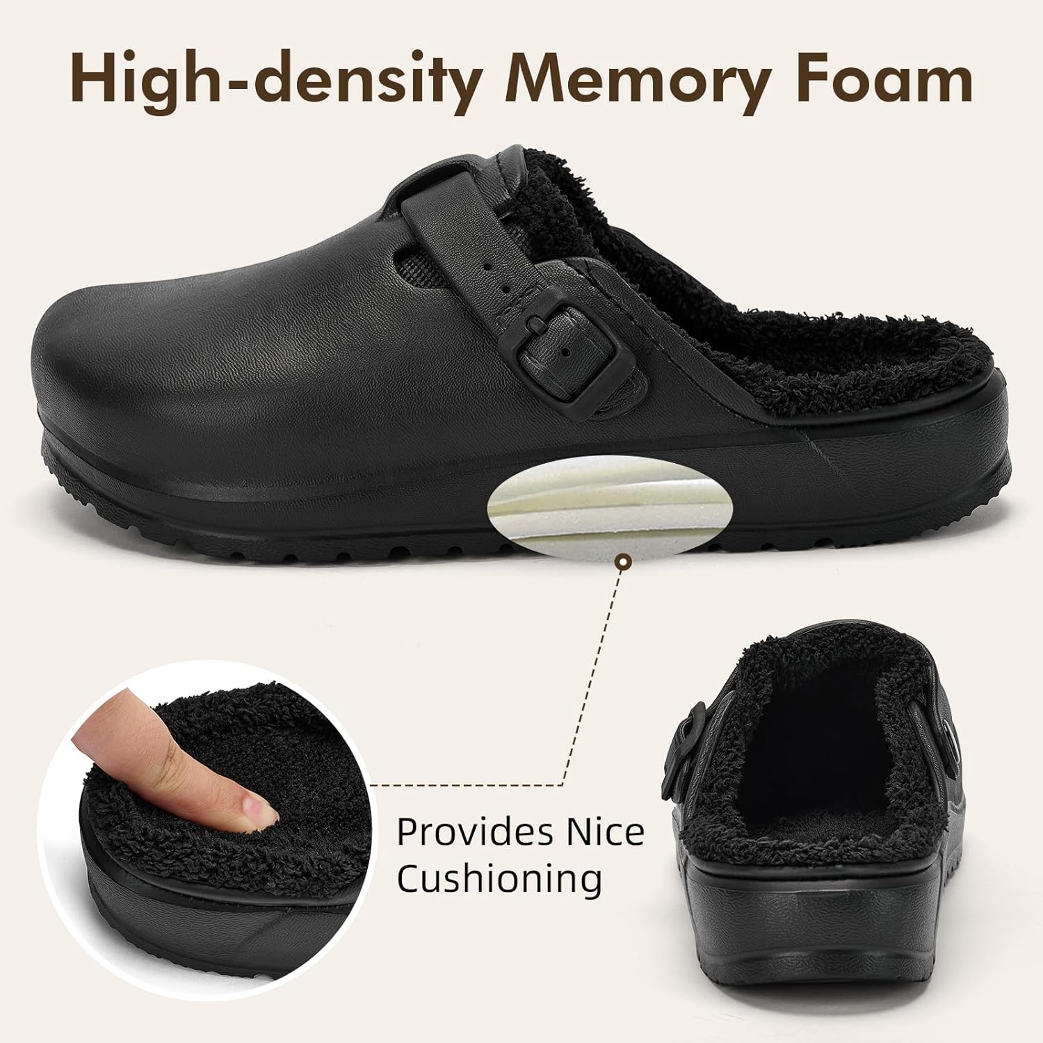 UPSOLO Womens Clogs Winter Mules Slip on Nurse Shoes Work Garden Slippers with Cotton Lined - Image 5