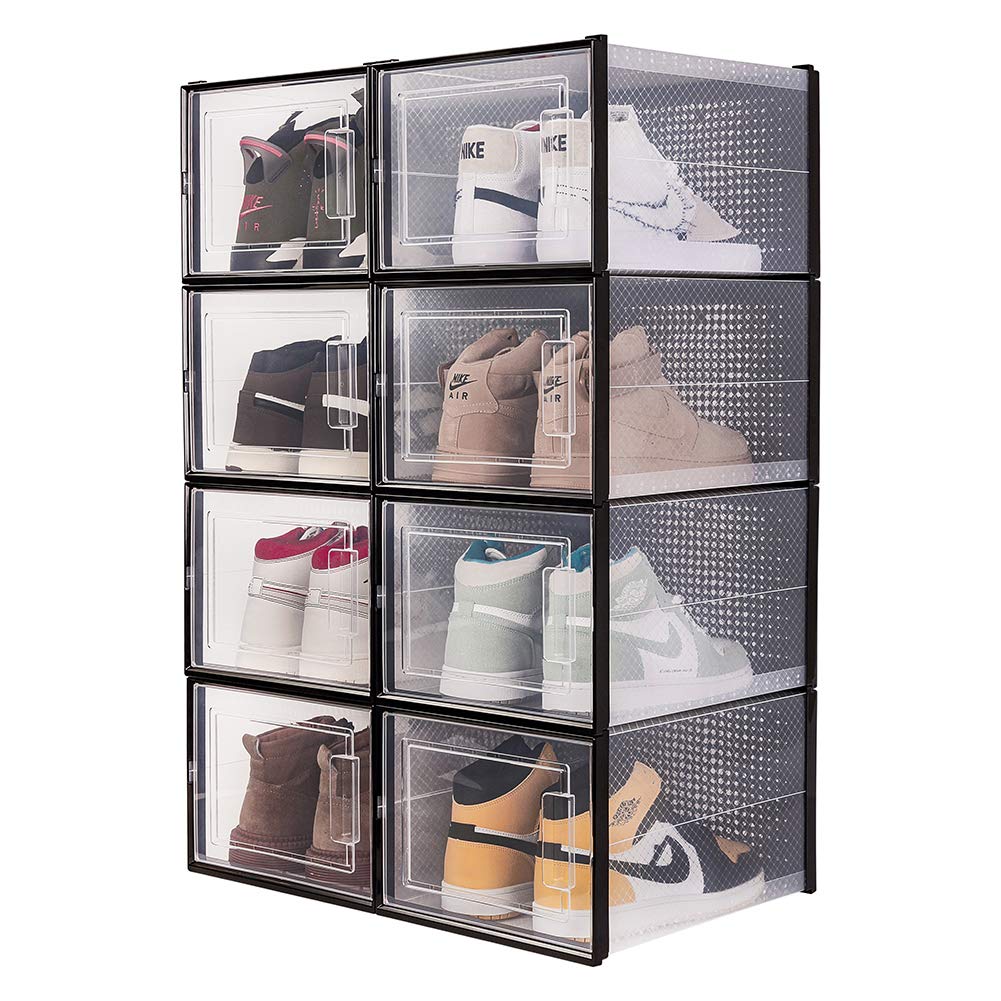 OnDisplay Clik Stackable Interlocking Shoe Box System (Large Clear/Black, Set of 8)
