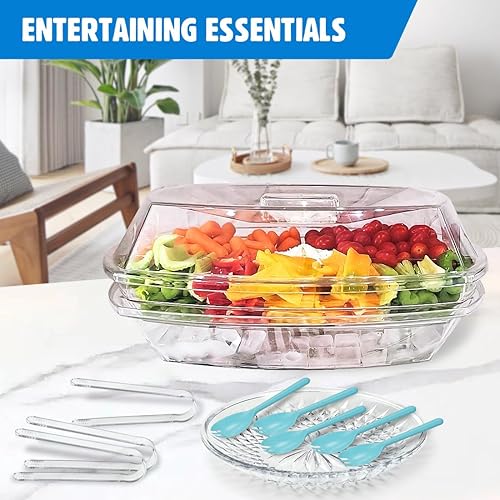 Miniatura 5 de INNOVATIVE LIFE Bandejas de frutas para servir para fiestas, bandeja de aperitivos de 15 pulgadas en hielo, platos de fiesta para servir alimentos
