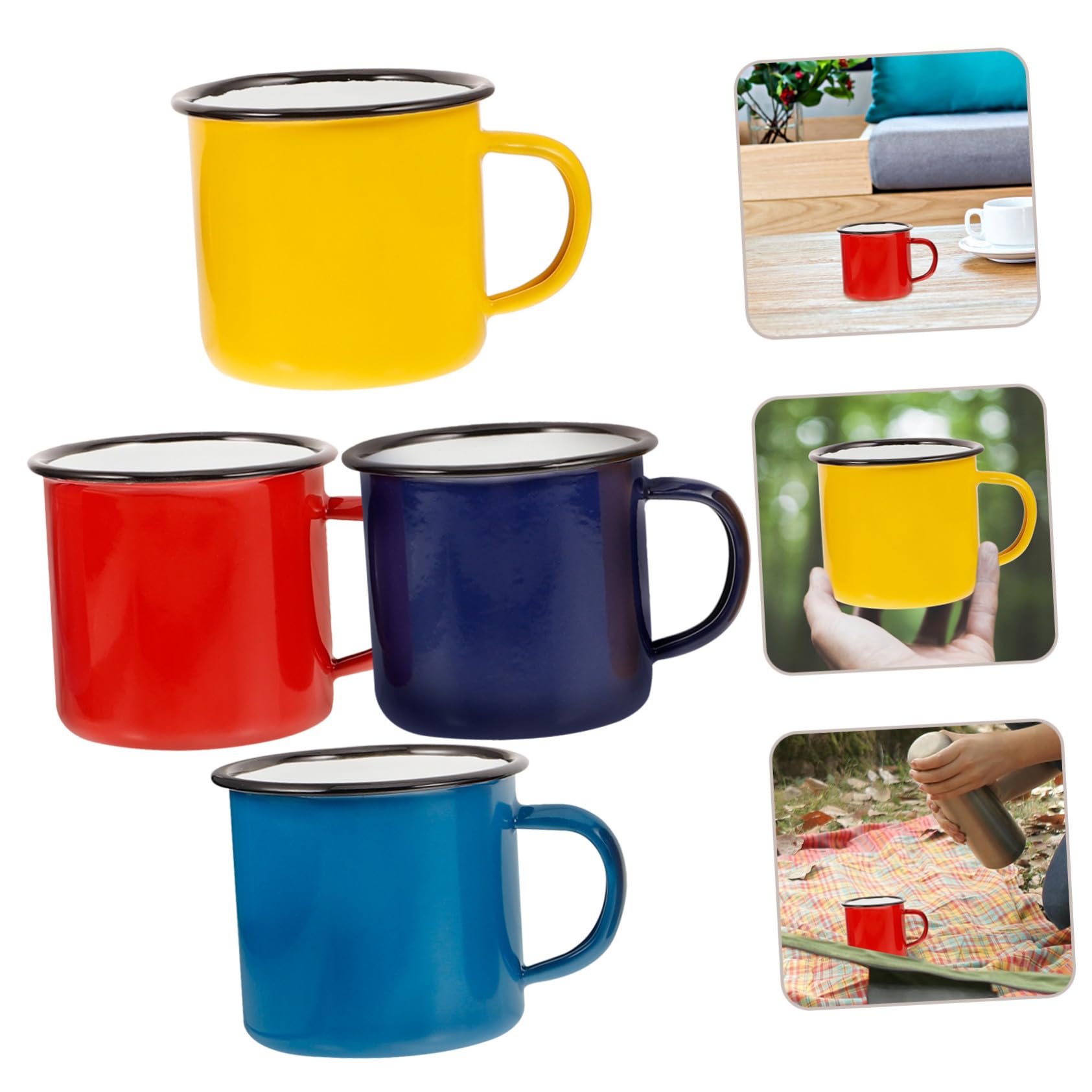 Tazas de Café y Diseño Clásico Camping para y Juego de 4 Esmaltadas Vintage de 350ml, Fáciles de Limpiar Adecuado para Camping y Uso Diario Uso Diario