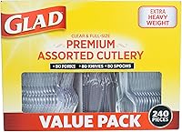 Glad Heavy Duty Clear Plastic Cutlery Set: 240 Disposable Forks, Knives, Spoons - Dishwasher Safe, Reusable for Parties & Daily Use