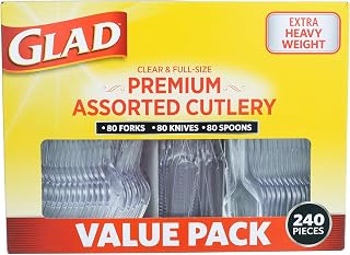 Glad Heavy Duty Clear Plastic Cutlery Set 240 Count - Forks, Knives, Spoons Dishwasher Safe Reusable Utensils for Parties & Daily Use