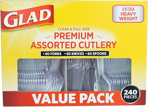 Miniatura 23 de Glad Cubiertos de plástico desechables, juego surtido, tenedores, cuchillos y cucharas transparentes extra resistentes, utensilios de fiesta