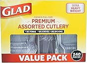 Glad Clear Disposable Cutlery Set with Heavy Duty Plastic Forks, Knives, and Spoons, Reusable Dishwasher Safe Plastic Utensils for Parties and Everyday Use, 240 Count