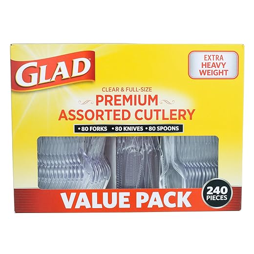 Glad Disposable Cutlery Set - Clear Heavy Duty Plastic Forks, Knives, and Spoons - 240 Piece Plasticware for Parties - Durable, Sturdy Recyclable Utensils - Great for July 4th, Thanksgiving, Christmas