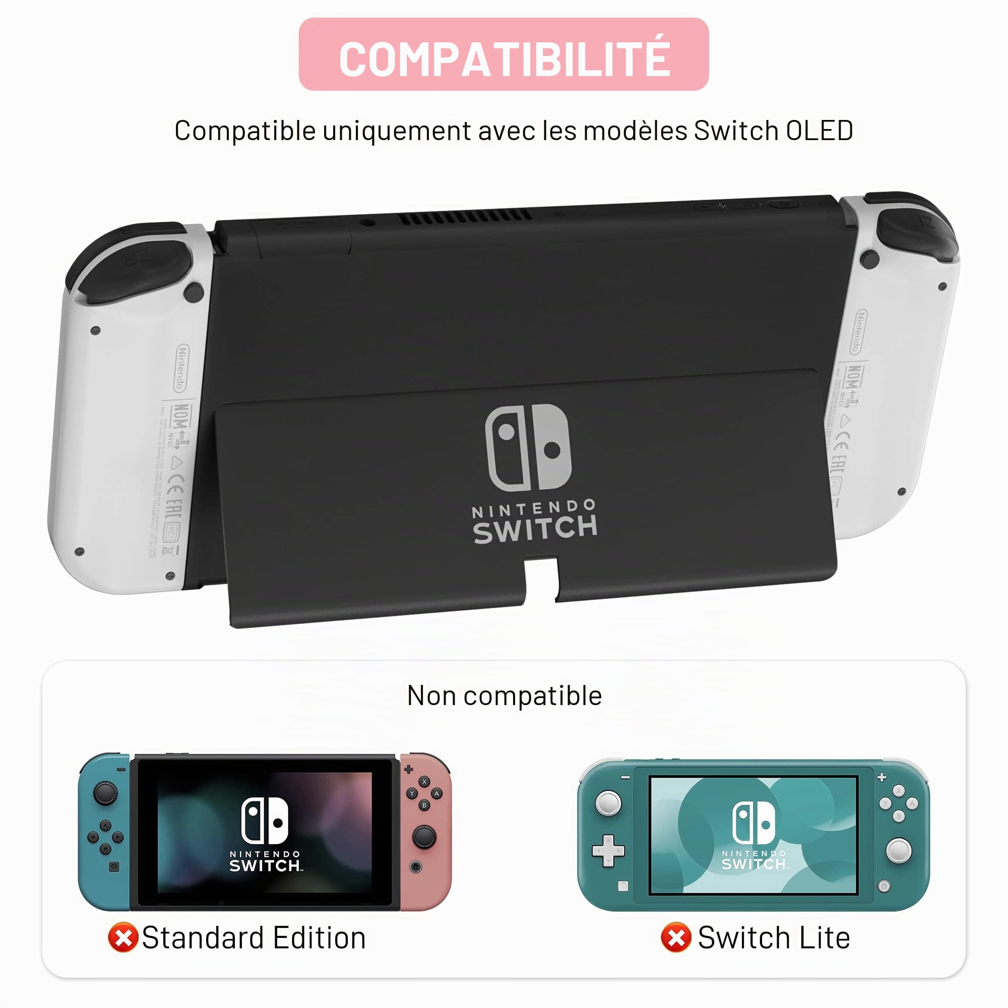 RHOTALL Coque de Protection Compatible avec Nintendo Switch OLED, Station d'accueil pour Console Switch OLED et Grip, Accessoires Mignons pour Switch OLED avec Prise en Main Confortable – Rose