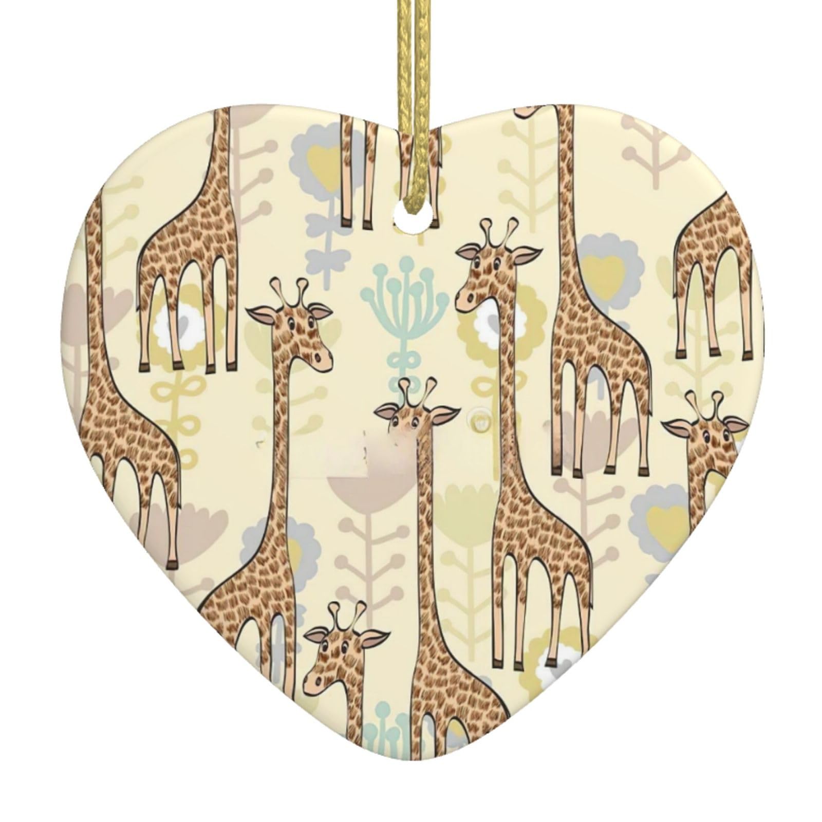 Nbtghga White Hand Drawn Giraffes Print Christmas Ornaments, Ceramic Hanging Ornament, Xmas Tree Decoration, Holiday Home Decor