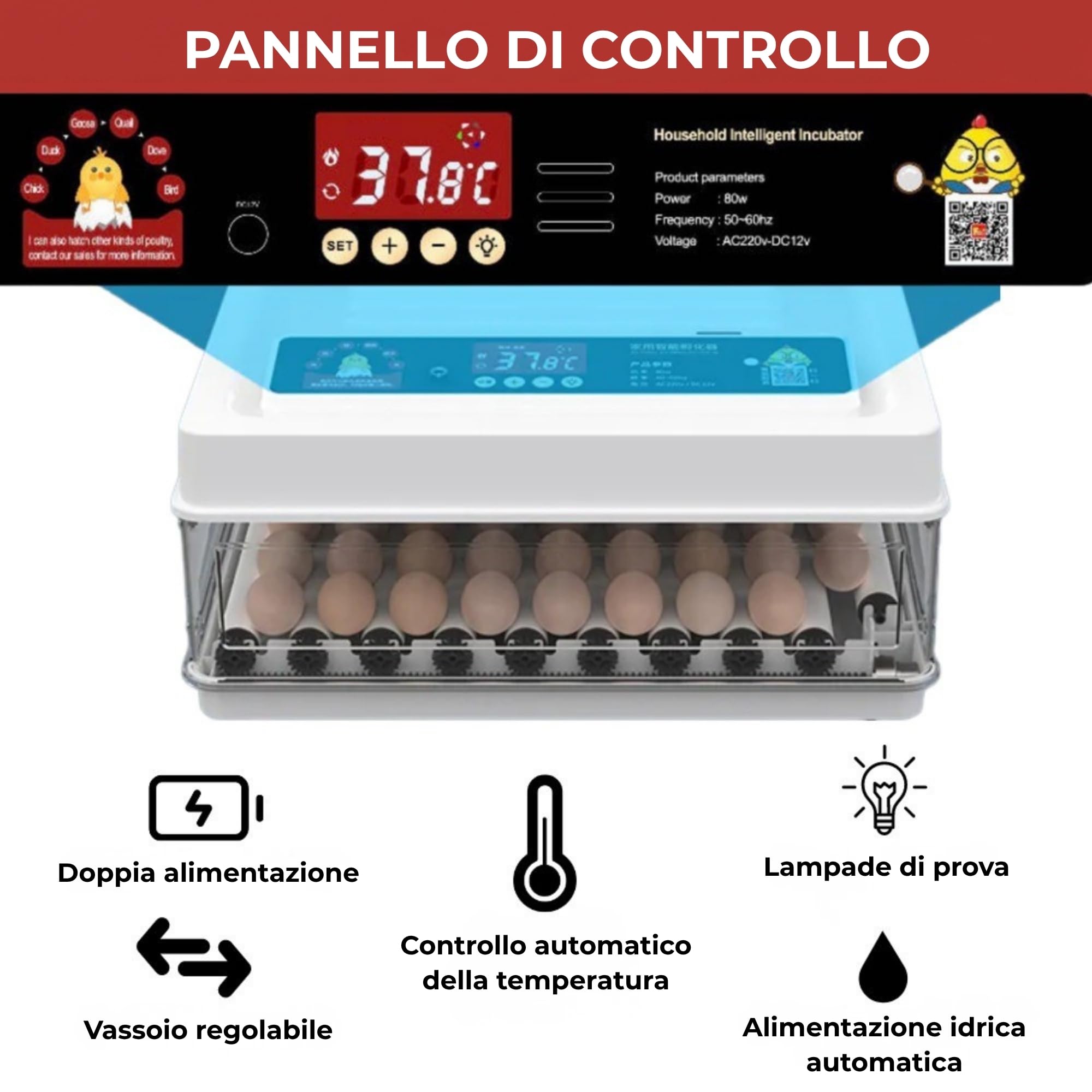 Arcanix Incubatrice Automatica per 30 Uova di Gallina, con Volteo Automatico, Controllo di Temperatura e Umidità, Termometro, Chocadeira Automatica per Uccelli