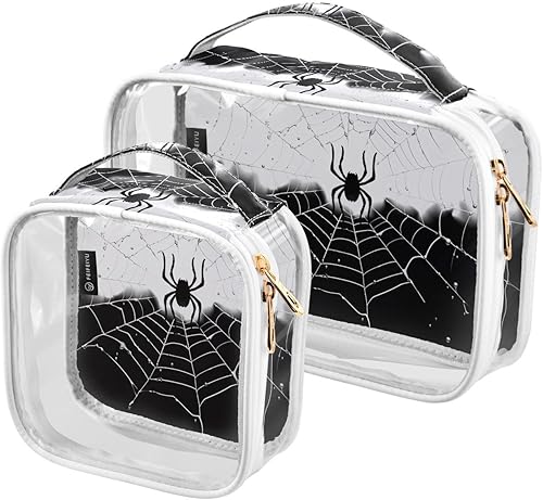 Halloween Spiderweb Clear Toiletry Bag for Traveling,2 Pack Makeup Cosmetic Bag with Zipper,Travel Bag for Toiletries,Travel Essentials 21214424
